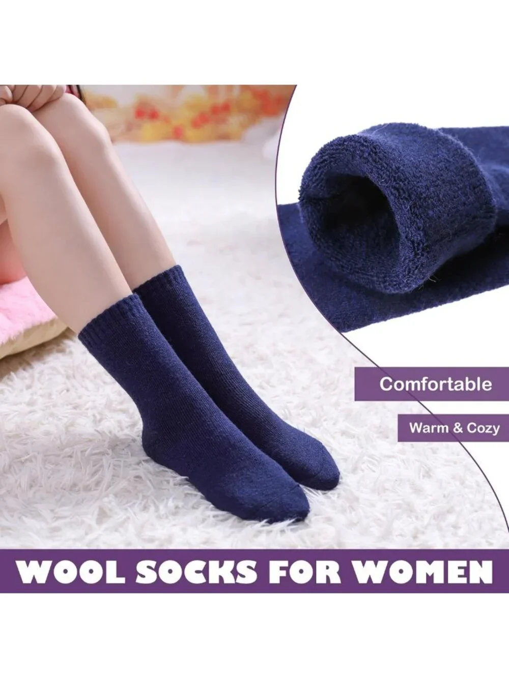 Cozy Winter Wool Socks for Women - Thick Warm Hiking Boot Crew - 5 Pairs Gift